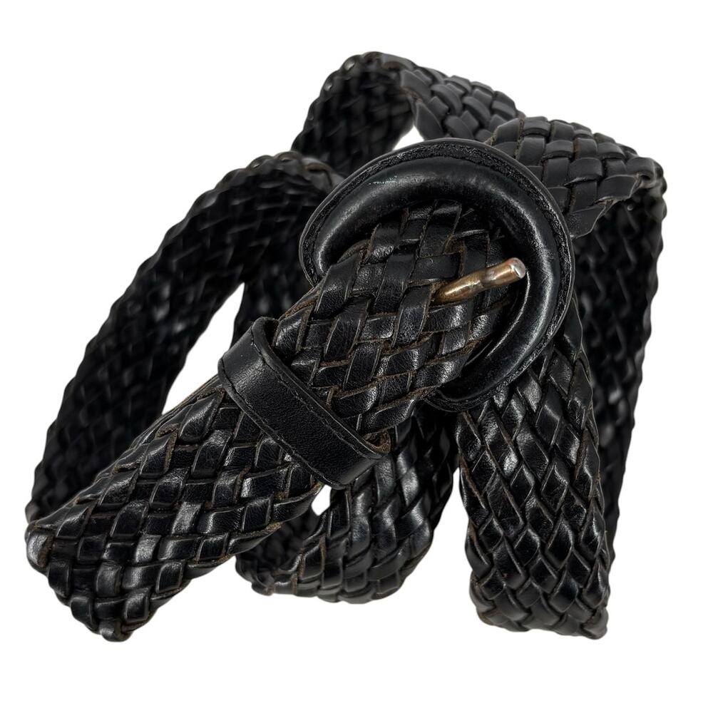 Vintage Woven Leather Belt Size 38 Black Basco Western